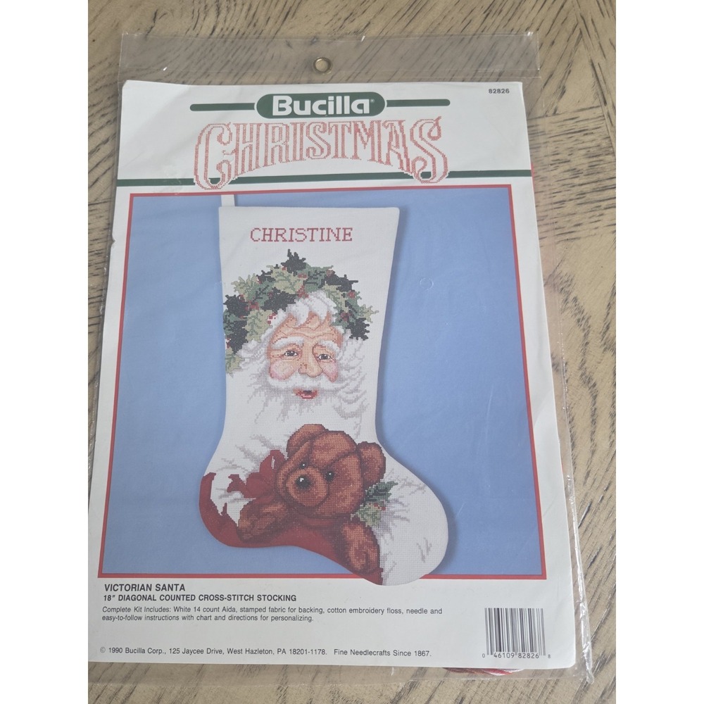 Vintage Bucilla Chirstmas Stocking Counted Cross Stitch Victorian Santa 1990